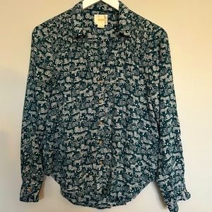 Maeve Anthropologie Button Front Tiger Shirt Size 6